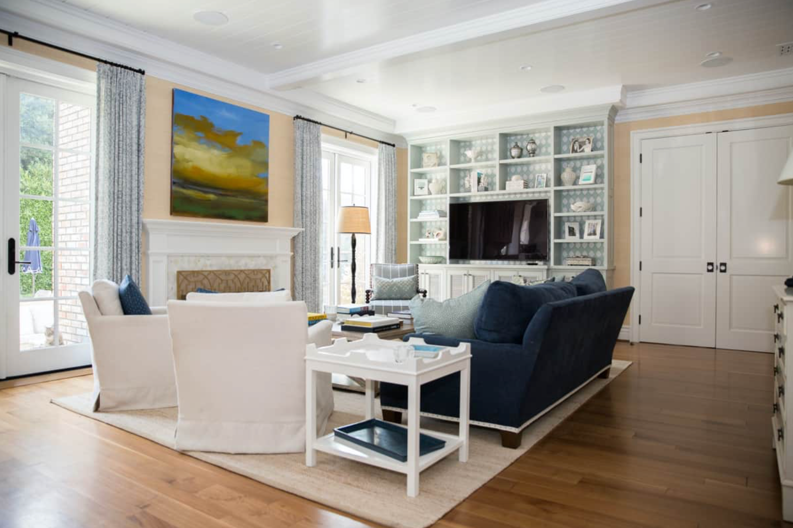 Navy Blue Upholstered Sofa (Modern Track-Arm)